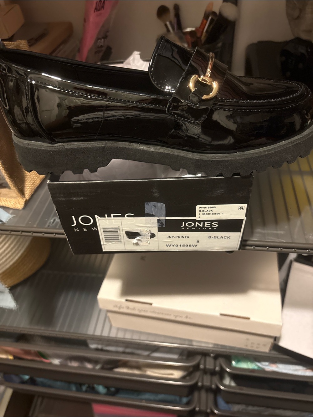 Jones New York Black Patent Leather Loafers with Gold Bit